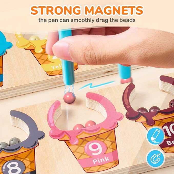 GAMENOTE Magnetic Color & Number Maze - Educational Wooden Color Matching Learning Counting Puzzle Board - Toddler Fine Motor Skills Toys for Boys and Girls 3, 4, 5 Years Old