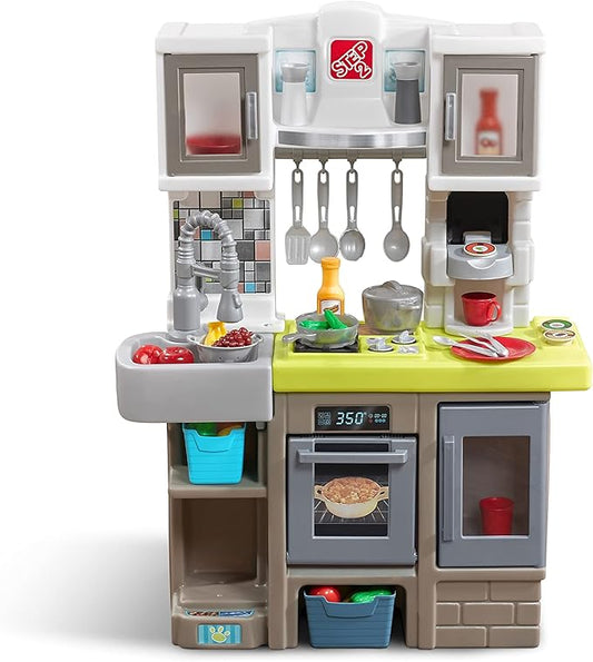 Step2 Contemporary Chef Kids Kitchen Playset, Indoor/Outdoor Kitchenette, Interactive Play with Lights and Sounds, Made of Durable Plastic, Includes 25 Piece Toy Accessories, For Toddlers 2+ Years Old