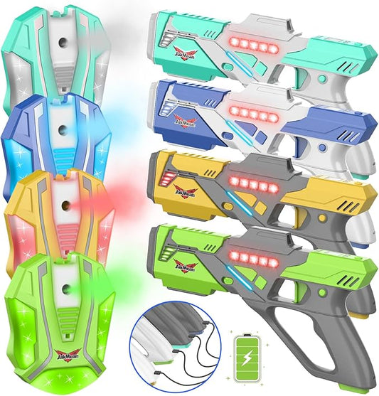 Rechargeable Lase r Tag Set with Vests, Upgrade Lase r Tag Guns Set of 4, Multi Player Lase r Tag Set for Kids Toy for Teen Boys & Girls, Indoor&Outdoor Toy Gift,Ages 8+,White+Gray