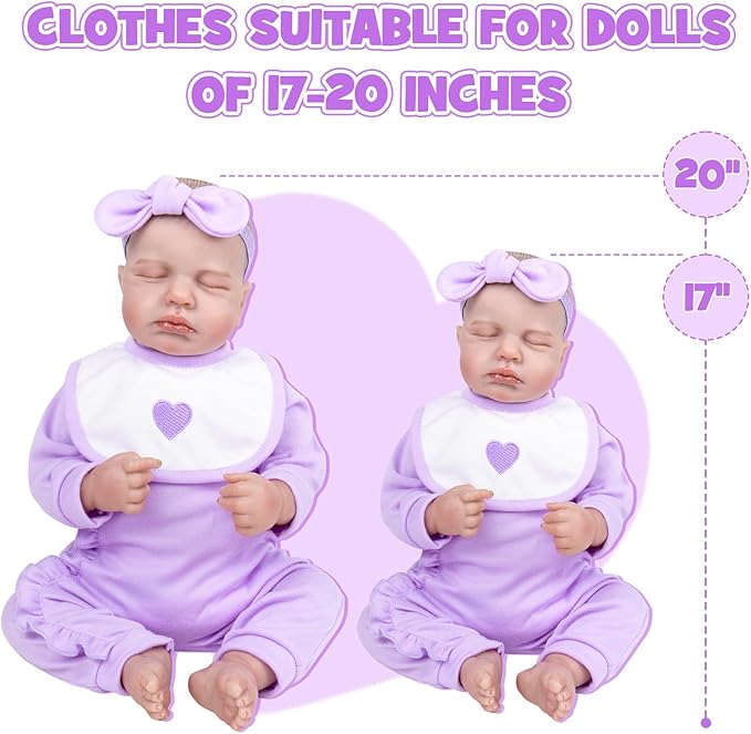 Aori 9 Pcs Reborn Baby Dolls Clothes with Bassinet for 17-22 Inch Baby Doll, Purple Carrier Bed and Baby Doll Clothes Accessories fit Newborn Girl Doll