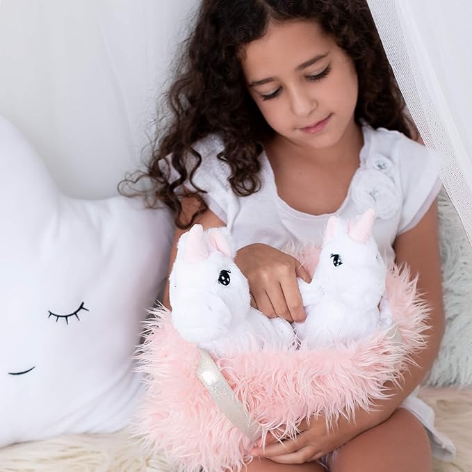 Perfectto Design Unicorn Toy for Girls Age 3-10. 4 PCS Set - Mommy and Baby Stuffed Animals, Bag and a Doll Blanket. Unicorn Gift for 3-8 Year Old Birthdays and Christmas.