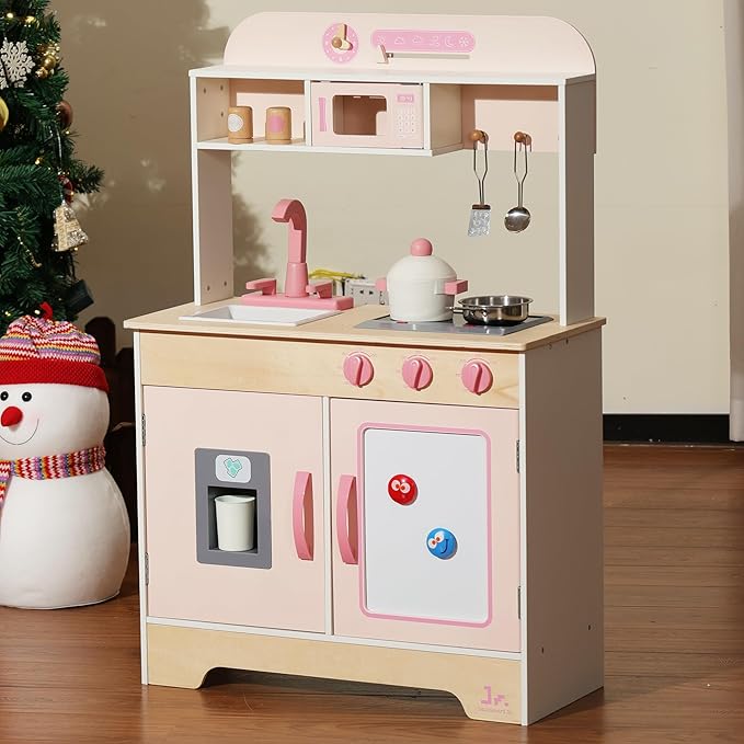 SainSmart Jr. Wooden Play Kitchen for Kids - Premium Toddler Pretend Play Cooking Set - Includes Stove, Refrigerator, and Accessories for Boys and Girls