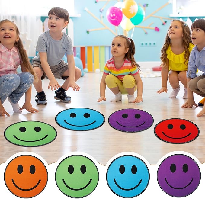 Nuanchu 12 Pcs Kids Carpet Circle Seats for Classroom 16 Inch Round Floor Mat Kids Floor Cushions Soft Educational Classroom Rug Non Slip for School Learning Playing Areas(Smile Style)