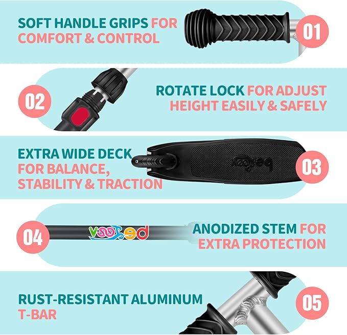 BELEEV A1 Scooter for Kids Ages 2-6, 3 Wheel Kick Scooter for Toddlers Girls Boys, Light up Wheels, Adjustable Height, Lean to Steer, Non-Slip Deck, Lightweight Push Scooter for Children