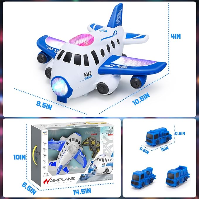 HOLYFUN Toddler Airplane Toys with Mini Cars, Kids Music Toy Plane with Sounds and Lights for 3,4,5 Year Olds Boys and Girls