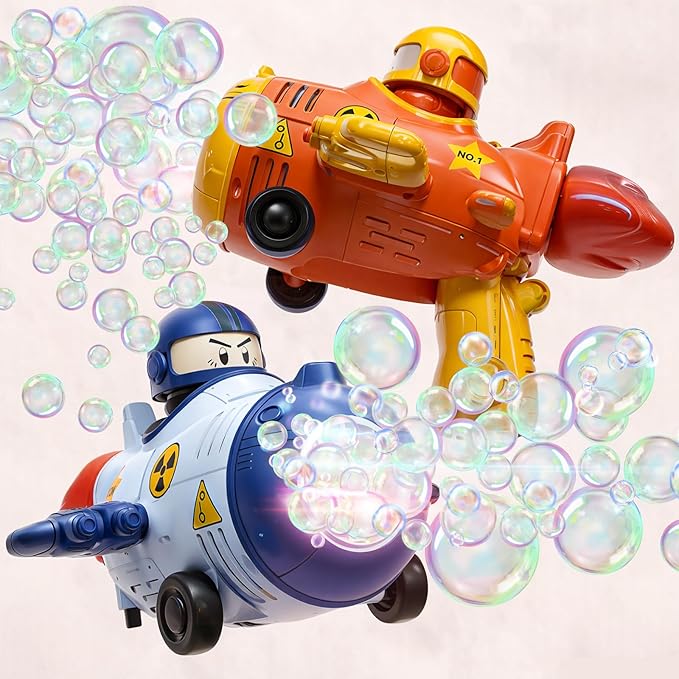 2 Pack Transformable Airplane Bubble Gun for Kids, 3-in-1 Bubble Blower Machines Toys with One-Click Transformation, LED Lights, and Rich Bubble Output, Ideal for Outdoor Play, Parties, Gifts