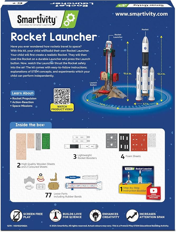 Smartivity Rocket Launcher Kit for Kids 6-14 Years Old | Build Your Own Rocket and Launcher | Birthday Gifts for Boys & Girls | DIY STEM Science Toy for Kids 6,7,8,9,10,11,12,13,14 Years