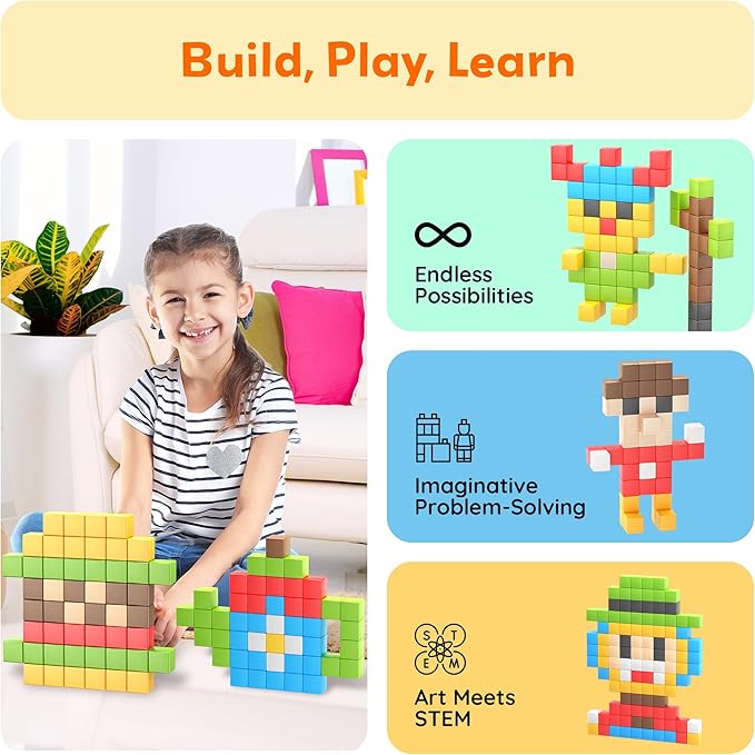 Picasso Cubes 1” Magnetic Puzzle Cubes 108 Piece Magnet Construction Building Block Set Sensory Toy Early Education STEM Learning, Free Ideabook with 50 Ideas, Children Age 3+ Boy Girl PMC108