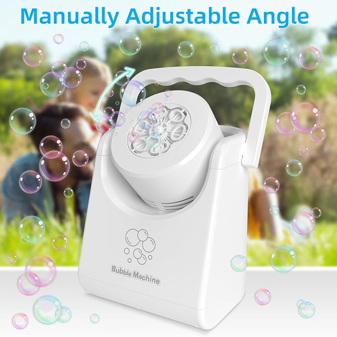 Bubble Machine for Kids Toddlers,Automatic Bubble Blower,Portable Adjustable Angle Bubble Maker,Bubbles Toy for 3 4 5 6 7 Year Old Boy Girl,Outdoor Party Birthday Easter Baskets Stuffers Gifts White