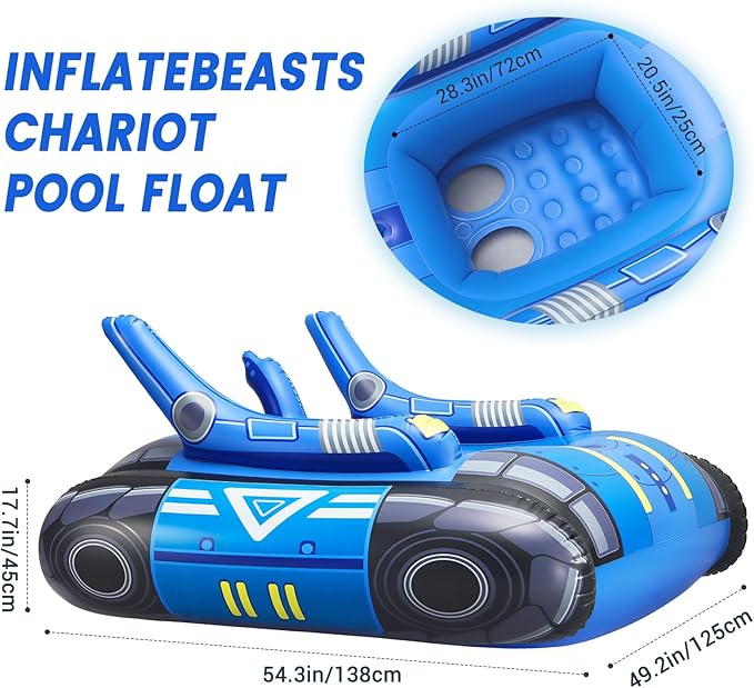 Chariot Large Inflatable Tank Pool Float Adults with Stainless Steel Water Guns Swimming Floats with Water Cannon for Lake Beach Pool Party
