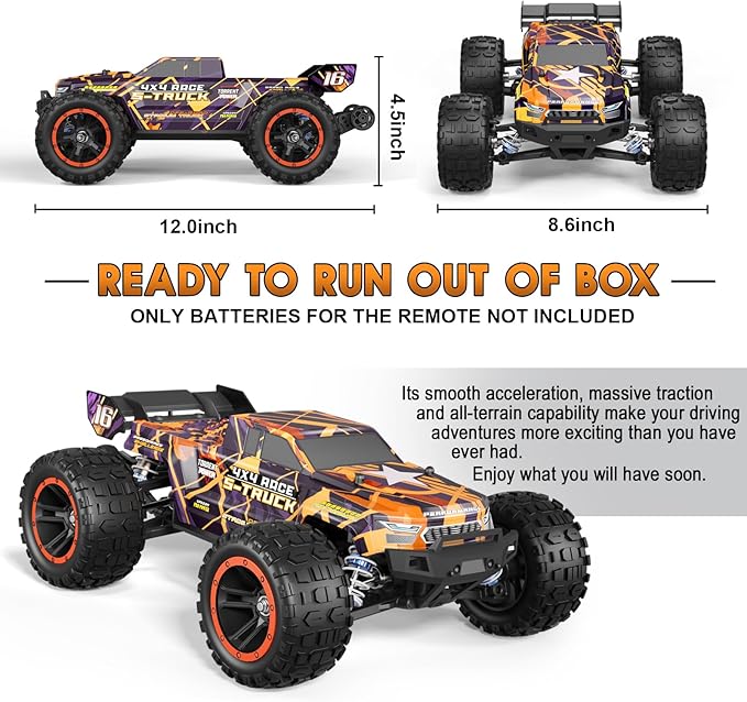 HAIBOXING Brushless RC Car 16890A 1/16 Scale 4X4 Fast Remote Control Truck 48 KM/H Top Speed, Hobby RC Cars for Adults and Boys All Terrain Off-Road Truck with Spare Paddle Tires for Sand Land