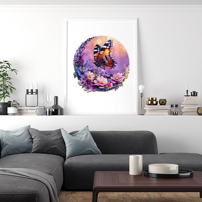 Wooden Puzzles for Adults, Wooden Jigsaw Puzzles for Adults, Butterfly and Moon-1 Unique Shaped Wood Puzzles Adult, Birthday Gifts for Friends Family Game, Home Decor (8.5 * 8.5in 100pcs)