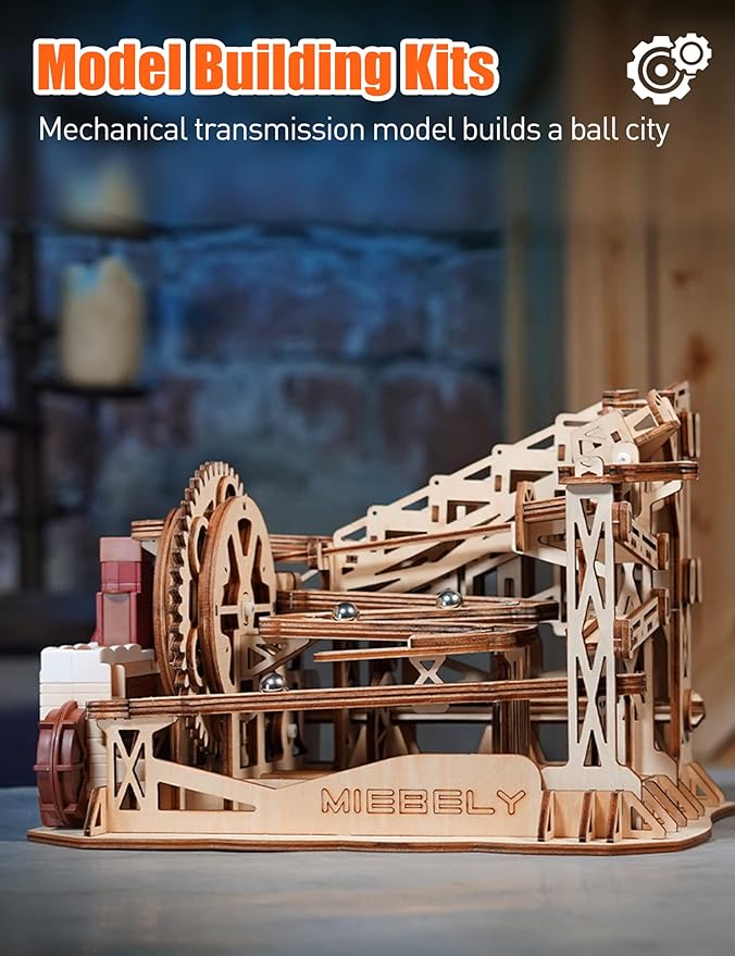 MIEBELY 3D Wooden Puzzles for Adults, 235 Pieces 3D Puzzle DIY Wood Marble Run Model Kits, Electrical Mechanical Gear W/Motor Building Kit, 3D Puzzle Creative Home Decor & Gift for Men/Women