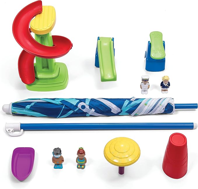 Step2 Fiesta Cruise Sand & Water Table with Umbrella, Kids Activity Sensory Playset, Summer Outdoor Toys, 10 Piece Water Toy Accessories, for Toddlers 2+ Years Old