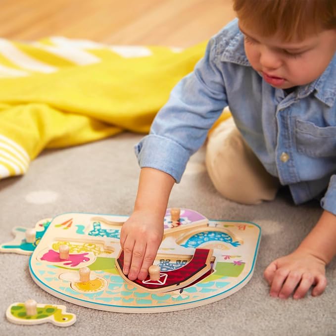 B. toys- Peg Puzzle 2-Pack - Dinos & Farm Animals- Wooden Peg Puzzles- 8 Pieces Each – Classic Toys for Toddlers, Kids – 18 Months +