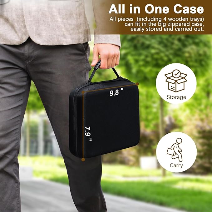 Double 9 Dominoes Set with 6 Wooden Trays/Racks, Double Nine Dominos Travel Set with 6 Domino Tiles Holders, 55 Tiles Dominoes Game Set with Portable Case for Families