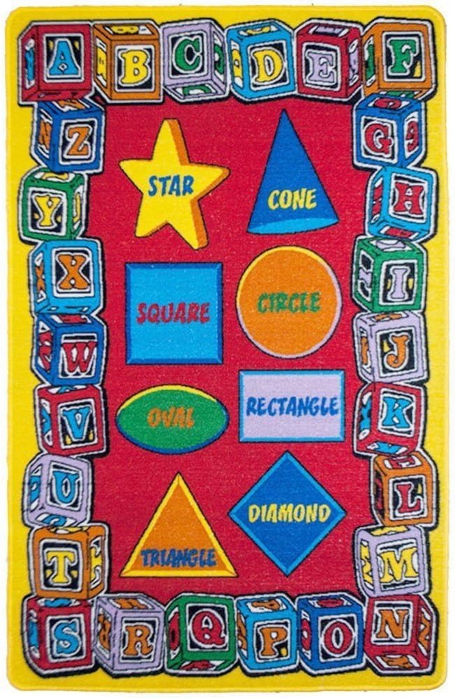 Kids Rug ABC Shape Area Rug 3' x 5' (3'3" X 4'9") (39" x 56") (99cm x 142cm) Non Slip Gel Backing