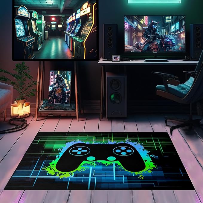 Gamer Rug for Boys Room - Video Game Rugs for Kids Bedroom Gaming Rugs for Gaming Room Gamer Decor for Boys Room Game Carpet for Playrooms,4'×5'