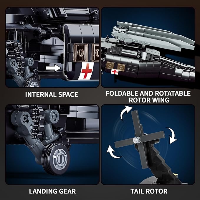 UH-60 Black Utility Helicopter Building Set for Adults, Compatible with Lego Military Army Airplane, Hawk Plane Model Kit with 4 Soldier Figures, Birthday Gift Toys for 8-14 Boys Kids (692 PCS)