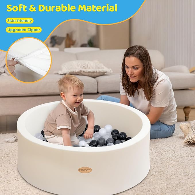 Baby Ball Pit 35.4" Soft Round Memory Foam Ball Pits NOT Included Balls Indoor Outdoor Playpen for Babies Toddlers Kids Great Gift for Girls Boys, White