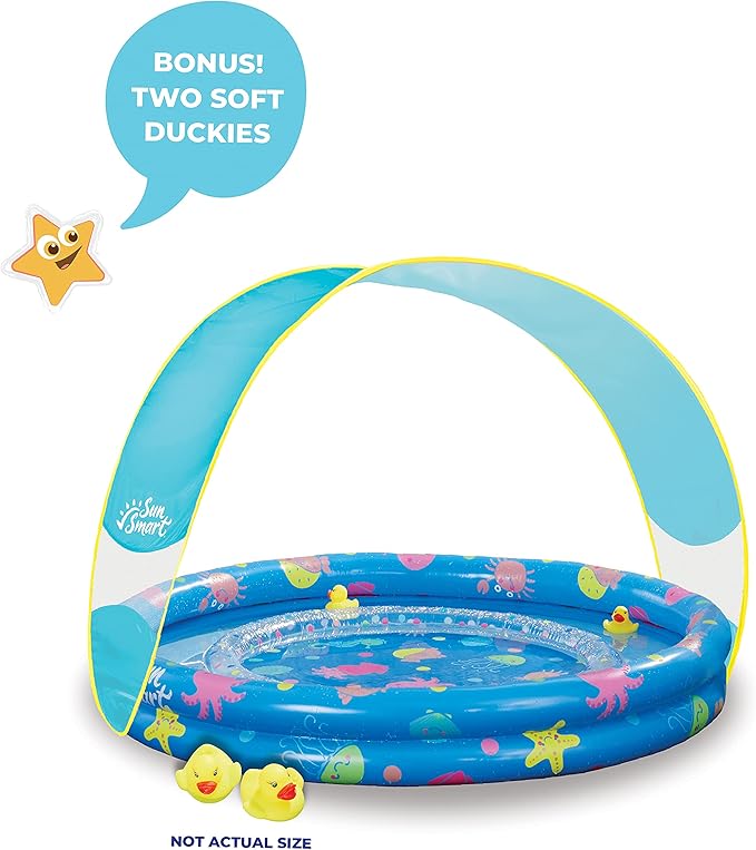 SunSmart Lazy River Kiddie Pool with Two Toy Duckies, Inflatable Kids Pool with Removable UPF50 Sunshade Canopy, Heavy Duty Toddlers Pool