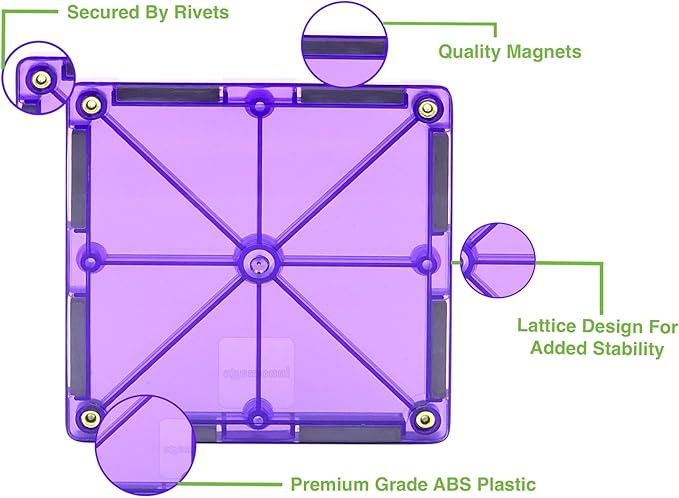 Magnet Tiles 110 Piece Magnetic Building Blocks Jumbo Tile Set, Clear 3D Magnetic Tiles Stem Educational Construction Playboards for Kids, Creative Clickins, Wheels, Bag, Safety Certified