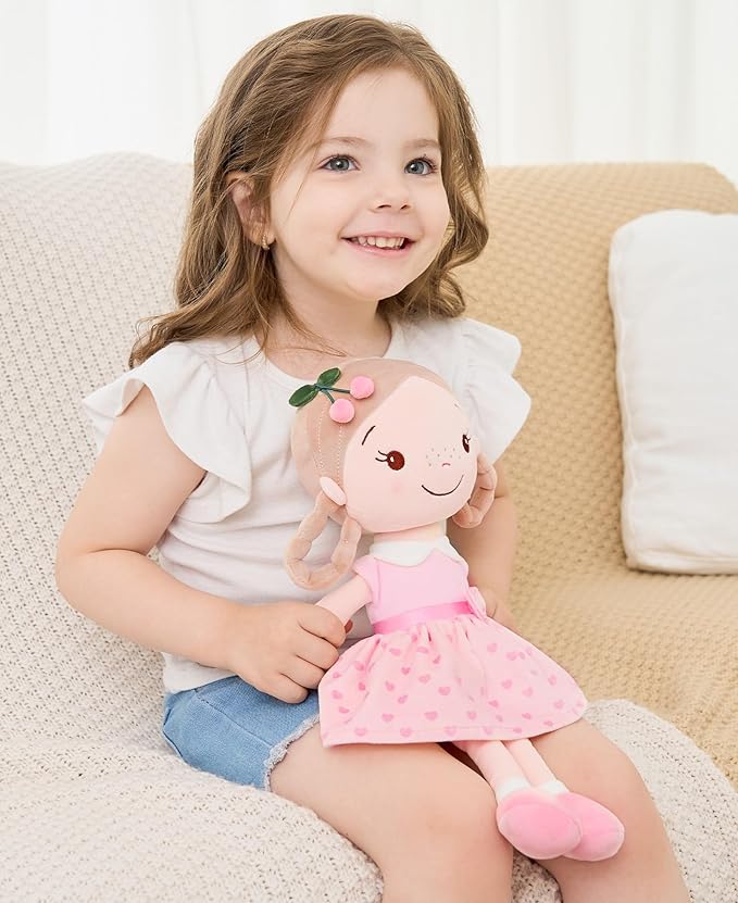 Soft Baby Doll Toys (16'') for Girls, My First Baby Rag Dolls for 1 Year Old Girl Birthday Gift Plush Doll Toys Machine Washable Baby Doll for Toddler Kids Infants - Cherry Girl