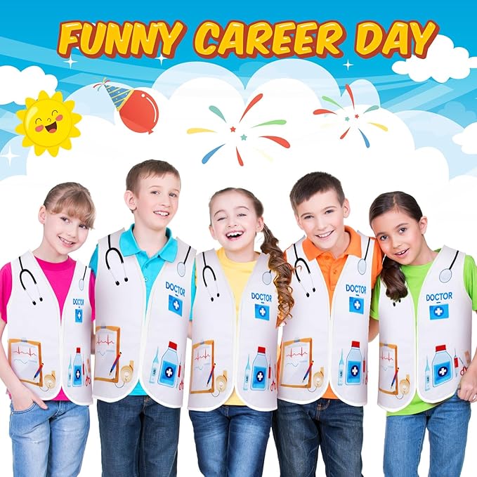 Panitay 12 Pcs Kids Community Helper Dress up Vest, Boy & Girl Career Cosplay Party Costume for Toddlers Occupation Role Play