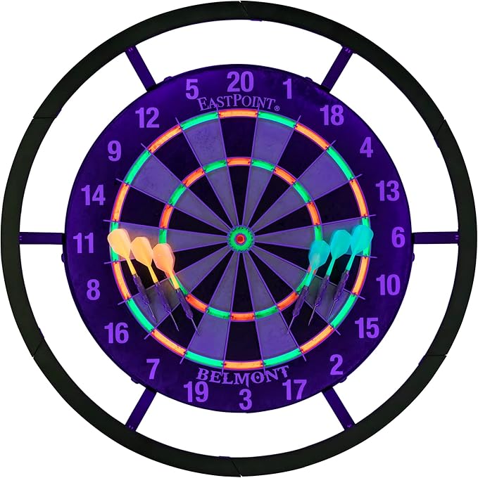 EastPoint Sports EastPoint Blacklight Dartboard - Official Size Bristle Dartboard with Glowing Segments and Dart Flights