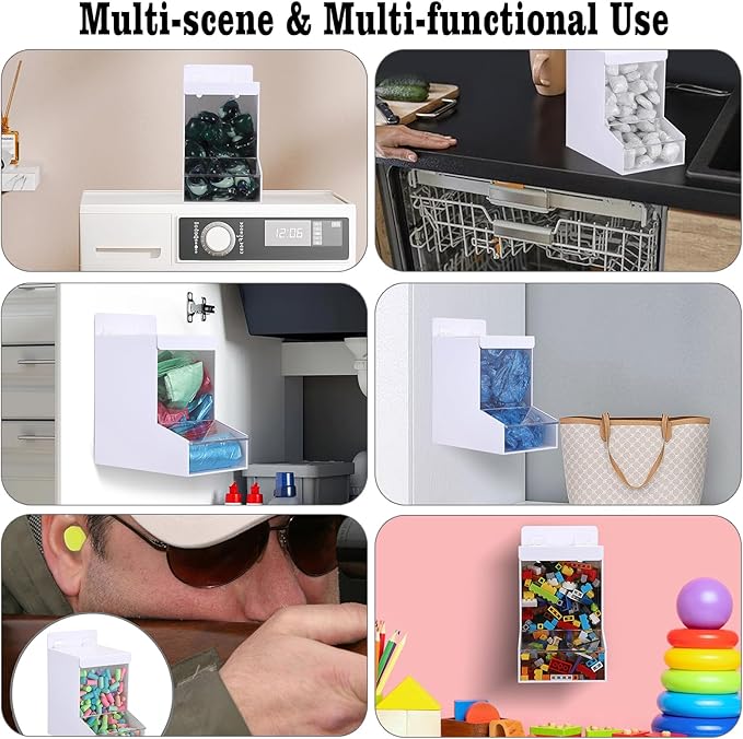 Sumnacon Acrylic Dispenser-Countertop Storge Container for Candy Shoe Covers Golves Hairnets Earplugs,White Laundry Pod Dispenser with Lids,Wall Storage Dispensers for Laundry Room Pantry Office Store