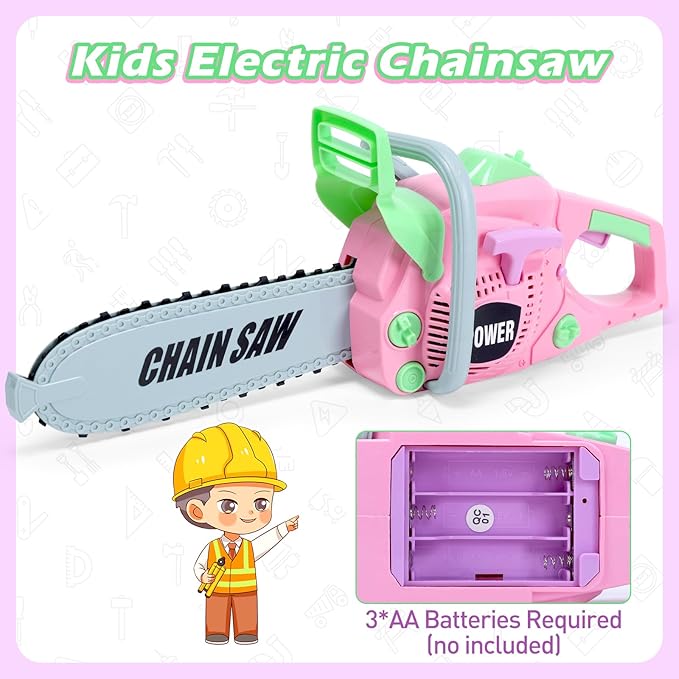 Skirtoy Toy Chainsaw for Kids, Family Day Games Pretend Play Series Kids Tool Set, Outdoor Electronic Chainsaw Toy Tool Set, STEM Preschool Toddler Tool Set, Gifts for Kids