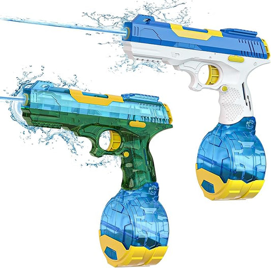 2 Pack Super Electric Water Guns, High Capacity, Long Range Up to 25-32ft, Powerful Fully Automatic 'Unlimited Bullets' Water Gun for Connecting Pool, Ultimate Summer Outdoor Water Battle Fun