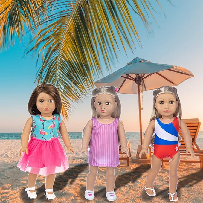 ebuddy 18 inch Doll Clothes and Accessories - 8 Sets Outfit with Shoes Backpack Glasses Camera for 18 inch Girl Doll(Doll not Include)