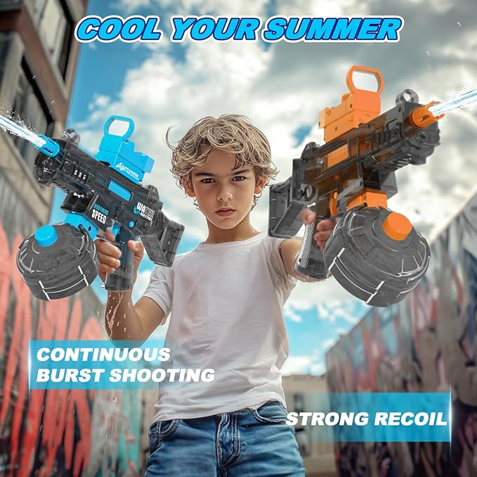 2 Pack Electric Water Guns for Adults Kids Automatic Squirt Water Gun High Capacity Water Gun Ultimate Battle Powerful Water Blaster Up To 33 FT Long Range Summer Outdoor Beach Swimming Pool Water Toy