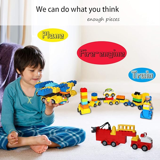 Building Blocks for Toddlers 2-5, 171 Pieces Blocks Car Set for Kids Classic Large Building Bricks Compatible with All Major Brands Educational Toys for All Ages