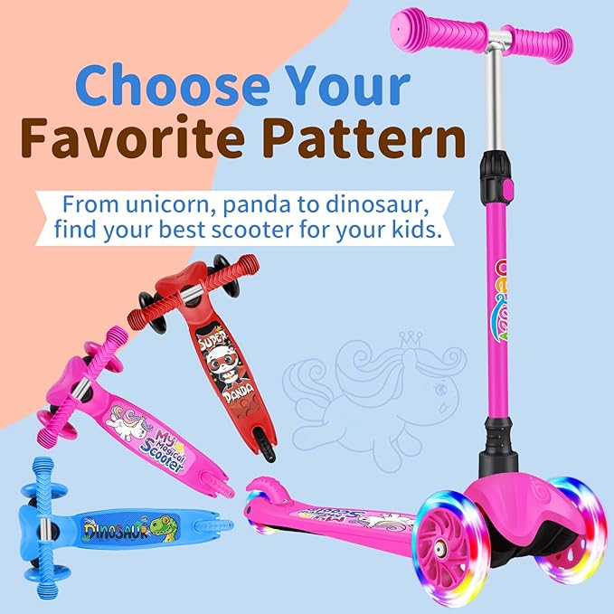 BELEEV A1 Scooter for Kids Ages 2-6, 3 Wheel Kick Scooter for Toddlers Girls Boys, Light up Wheels, Adjustable Height, Lean to Steer, Non-Slip Deck, Lightweight Push Scooter for Children