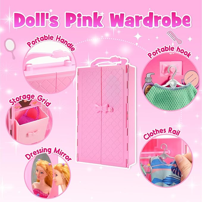 Gifts for 3-12 Year Old Girls, Doll Closet Girl Toys Age 6-8 Dress up Dolls for girls 4-6 with Clothes & Accessories Pretend Play Doll Toddler Toy for 3 4 5 6 7 8 9 Year Old Girl Birthday Gift