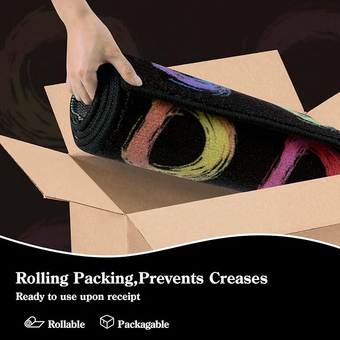 STARUIA Educational Large Carpet Classroom Rug for Kids Room, 6x8.4 Abstract Black Area Rug with Colorful Handpainted Circles, Stain-Resistant High-Traffic Kids Rugs for Playroom Elementary