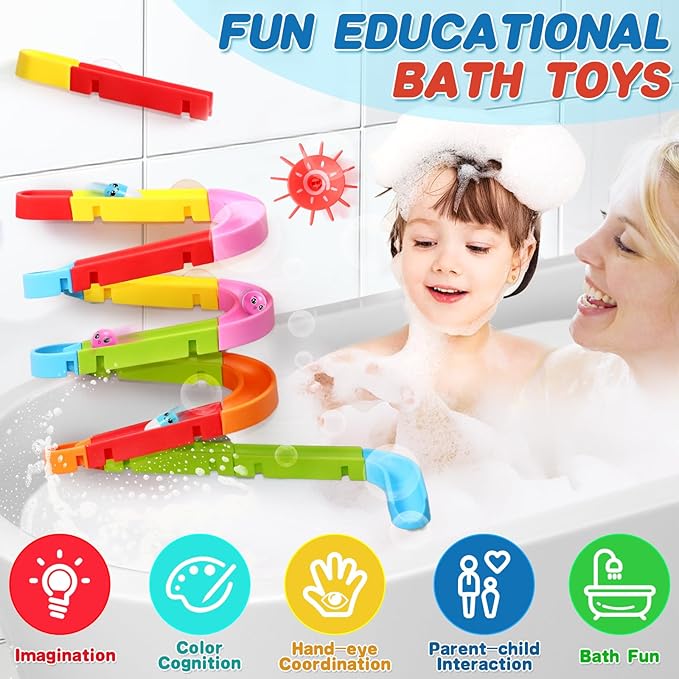 Bath Toys for Kids Ages 3-5 4-8 Toddler Bath Toys 38 PCS Bathtub Shower Toys DIY Water Marble Run Slippery Slide Birthday Gift for 2 3 4 5 6 7 8 Year Old Boys Girls