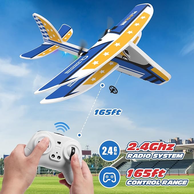 DEERC RC Plane, 2.4GHZ Remote Control Airplane W/ 3 Batteries & 6-axis Gyro Stabilizer, 2CH RTF RC Glider Toy for Beginners Kids Boys Girls Adults