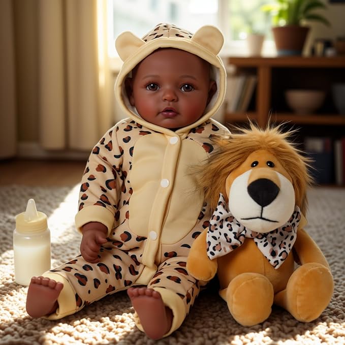BABESIDE Adorable Lifelike Black Baby Doll - 17" Handmade Realistic African American Baby Dolls with Premium Outfit & Accessories Pretend Play Gift for Toddlers Age 3+