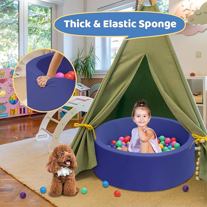 Baby Ball Pit 35.4" Soft Round Memory Foam Ball Pits NOT Included Balls Indoor Outdoor Playpen for Babies Toddlers Kids Great Gift for Girls Boys, Dark Blue