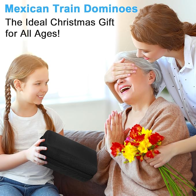 BATURU Double 12 Mexican Train Dominoes Set, Dominos Set for Adults - 91 Numer Tiles with Carry Case, Fun Board Games for Adults & Family Game Night, Travel Games, Easter Basket Stuffers (4 Racks)