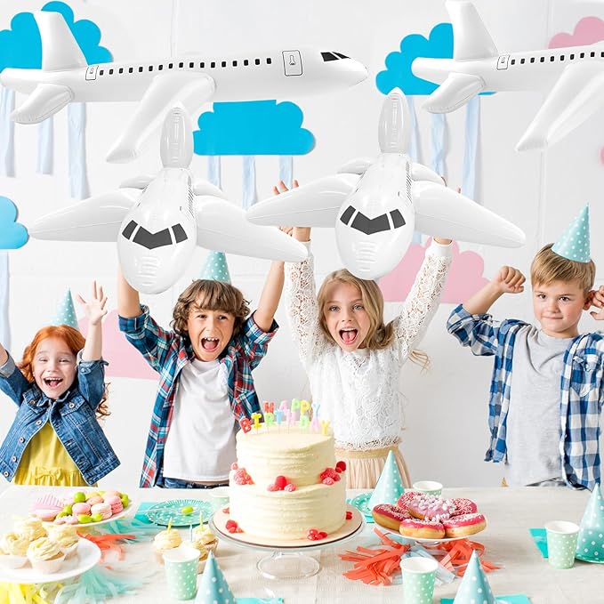 Mototo 8 Pieces Inflatable Airplane Balloon 40 Inch Large Inflatable Plane Balloon White Plane Toy Float Airplane Aviation Themed for Outdoor Indoor Birthday Party Swimming Pool Party Supplies