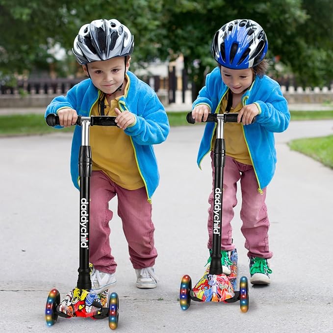 Kids Kick Scooter, 3 Wheeled Scooter for Kids, Child/Toddlers Toy, Adjustable Height, Anti-Slip Deck, Flashing Wheel Lights, for Boys/Girls 3-12 Year Old