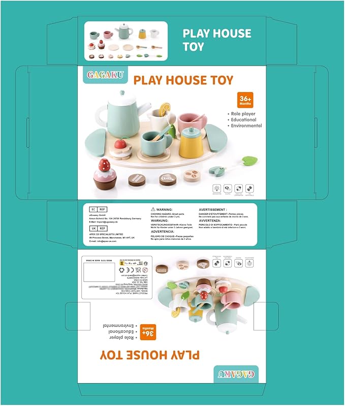 GAGAKU Wooden Tea Set for Kids, Wood Tea Party Set for Little Girls Wooden Coffee Afternoon Tea Toys Play Food forToddler Pretend Play Kitchen Accessories for Kids