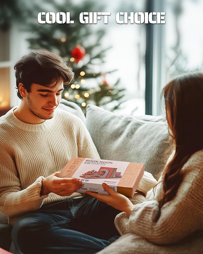 Rowood 3D Wooden Puzzle Book Nook,DIY Book Nook Kits for Adults,3D Wooden Puzzle Bookend Miniature Dollhouse Kit Bookshelf Insert Decor,Crafts for Adults Teens on Birthday Christmas -Century Train