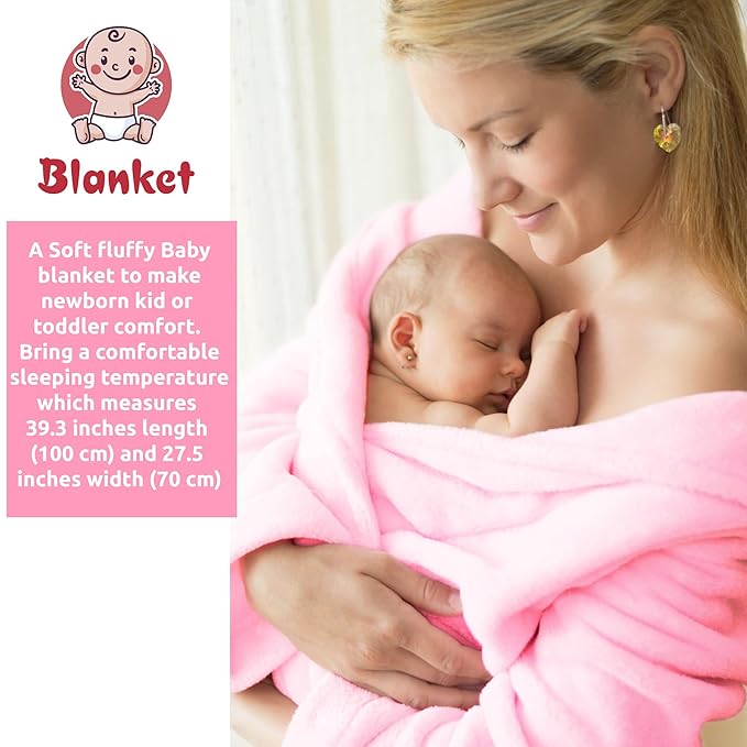 Newborn Baby Gift Set | Baby Gift Basket | Newborn Blanket, Wooden Teether, Security Blanket, Cap, Baby Bibs, Socks & Greeting Card (Pink)