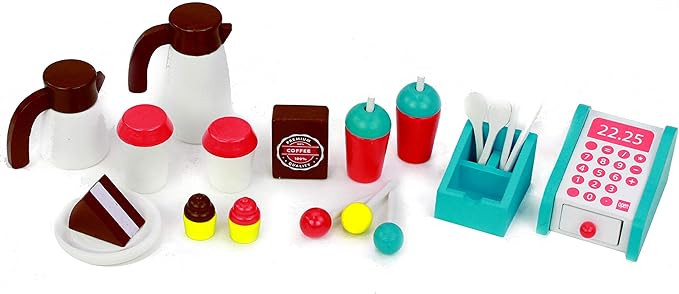 Playtime by Eimmie 18 Inch Doll Furniture Café Food Cart Set - Wooden Playset with Accessories, Fits American, Generation, My Life & Similar 14”-18” Dolls