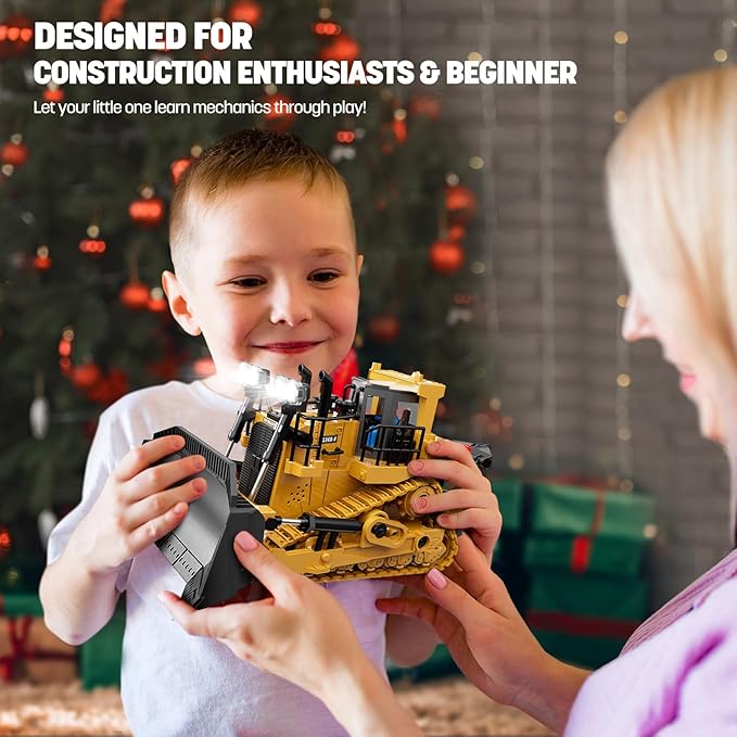 Remote Control Bulldozer Toys for Boys, Remote Control Bulldozer with Metal Dozer Blade, Toys for Boys 3-5 4-7 8-12 Year Old Kids Christmas Birthday Gift